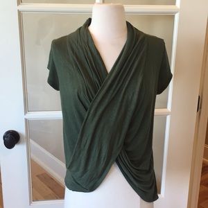 Top Short Sleeve Wrap Front Womens M Lace Romantic Knit Comfy